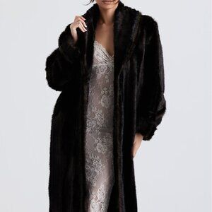 House of CB Callie Faux Fur Coat – Dark Brown (Size S, NWT)